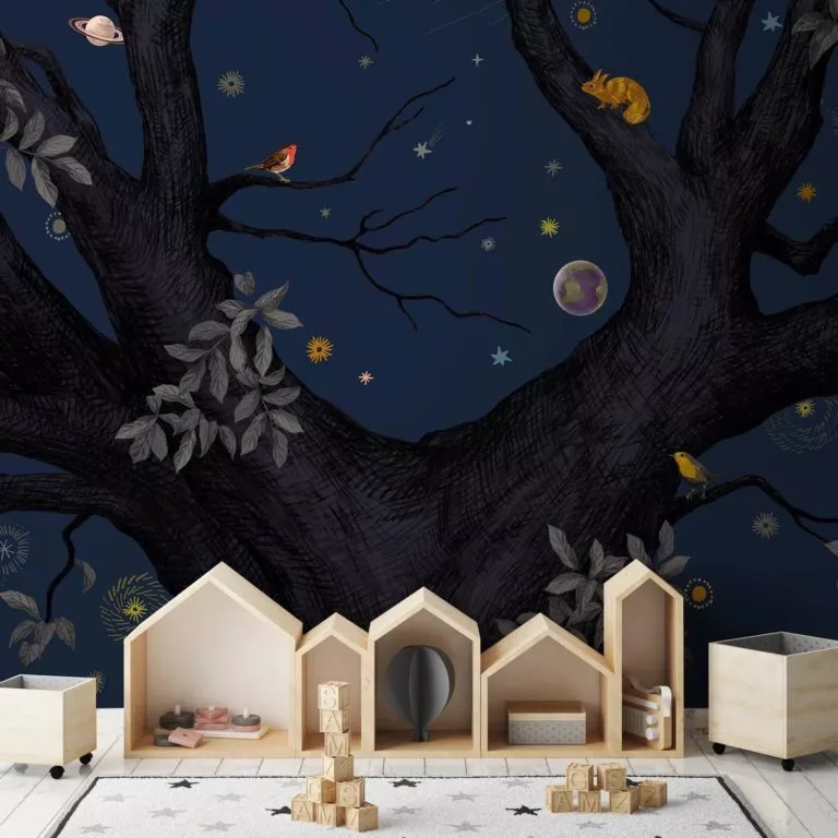 papier peint forêt de nuit chambre enfant